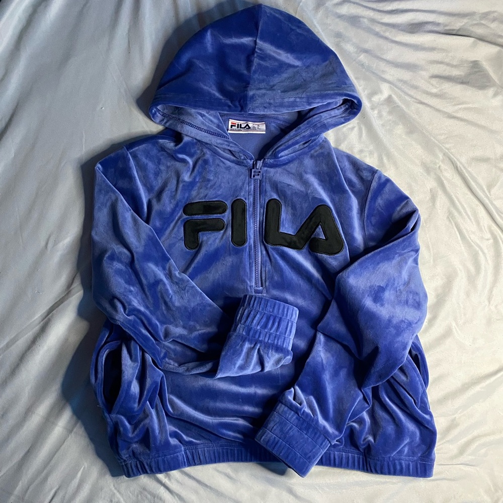 FILA half sized hoodie. FUZZY blue with pockets.